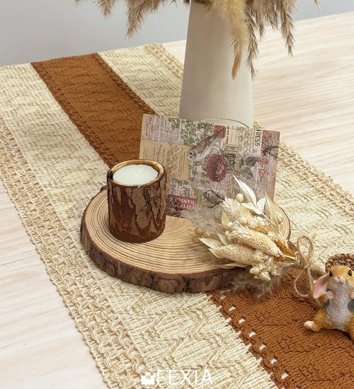 FEXIA Boho Table Runner 36 Inches Long Thanksgiving Decor Macrame Table Runner Farmhouse Stylewith Tassels for Party Bohemian Rustic Wedding Bridal Shower Dining Decor Middle Brown (12x36 Inches)