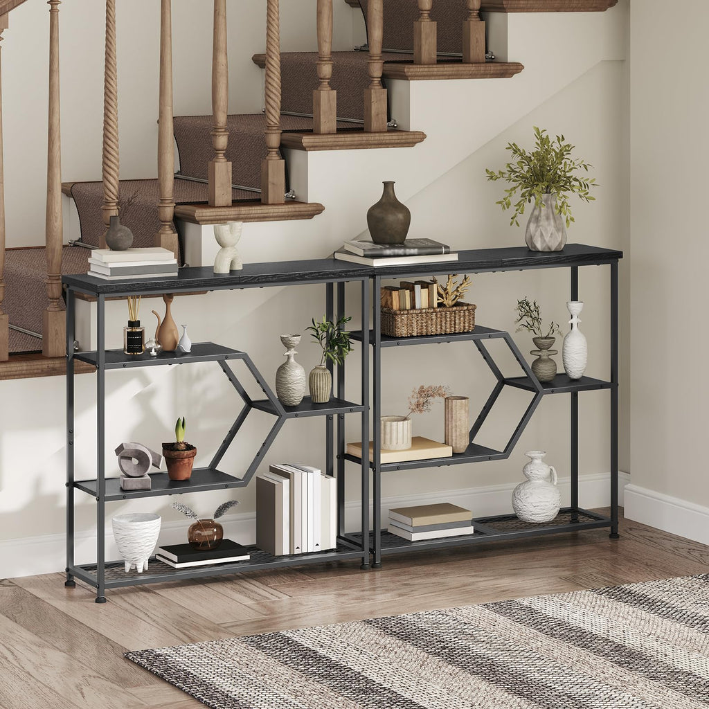 MAHANCRIS Console Table, 31.5'' Narrow Long Entryway Table, 5-Tier Thin Sofa Table with Open Storage Shelves, Foyer Table for Hallway, Entrance, Living Room, Bedroom, Black CTHB13101