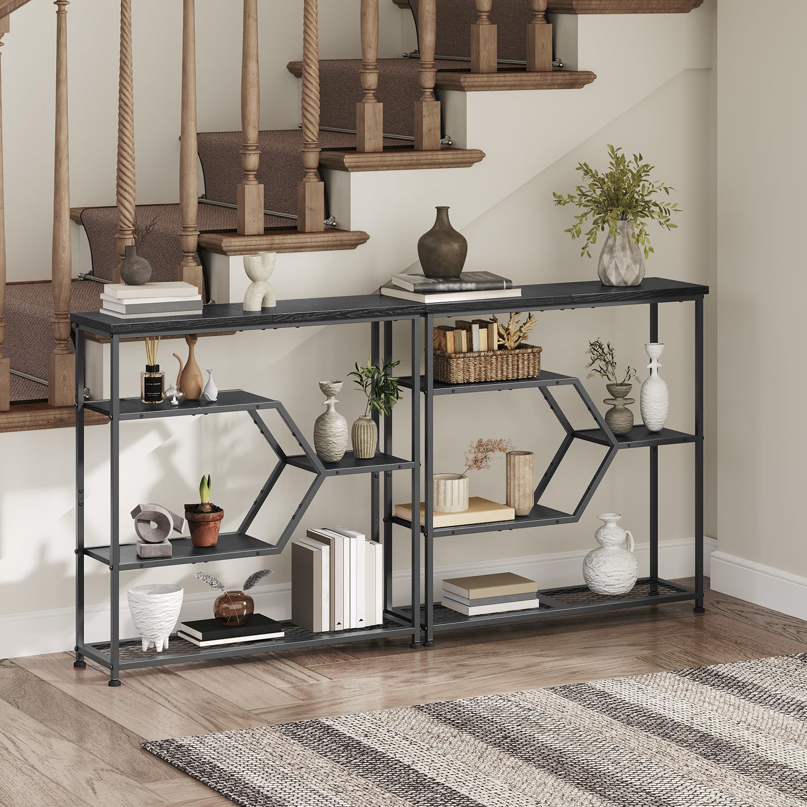 MAHANCRIS Console Table, 31.5'' Narrow Long Entryway Table, 5-Tier Thin Sofa Table with Open Storage Shelves, Foyer Table for Hallway, Entrance, Living Room, Bedroom, Black CTHB13101