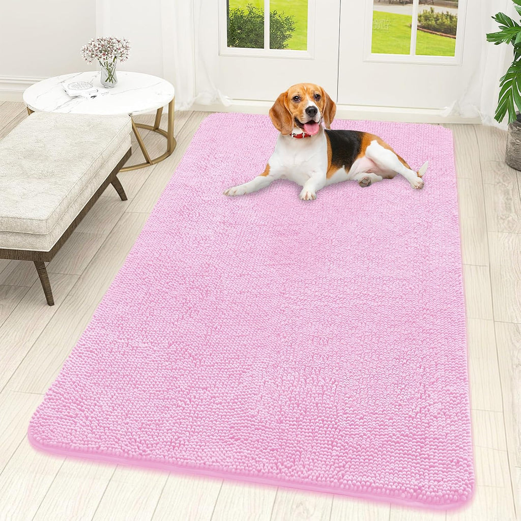 OLANLY Dog Door Mat - Absorbent Non-Slip Chenille Mat for Muddy Paws | Quick Dry 59x32, Pink