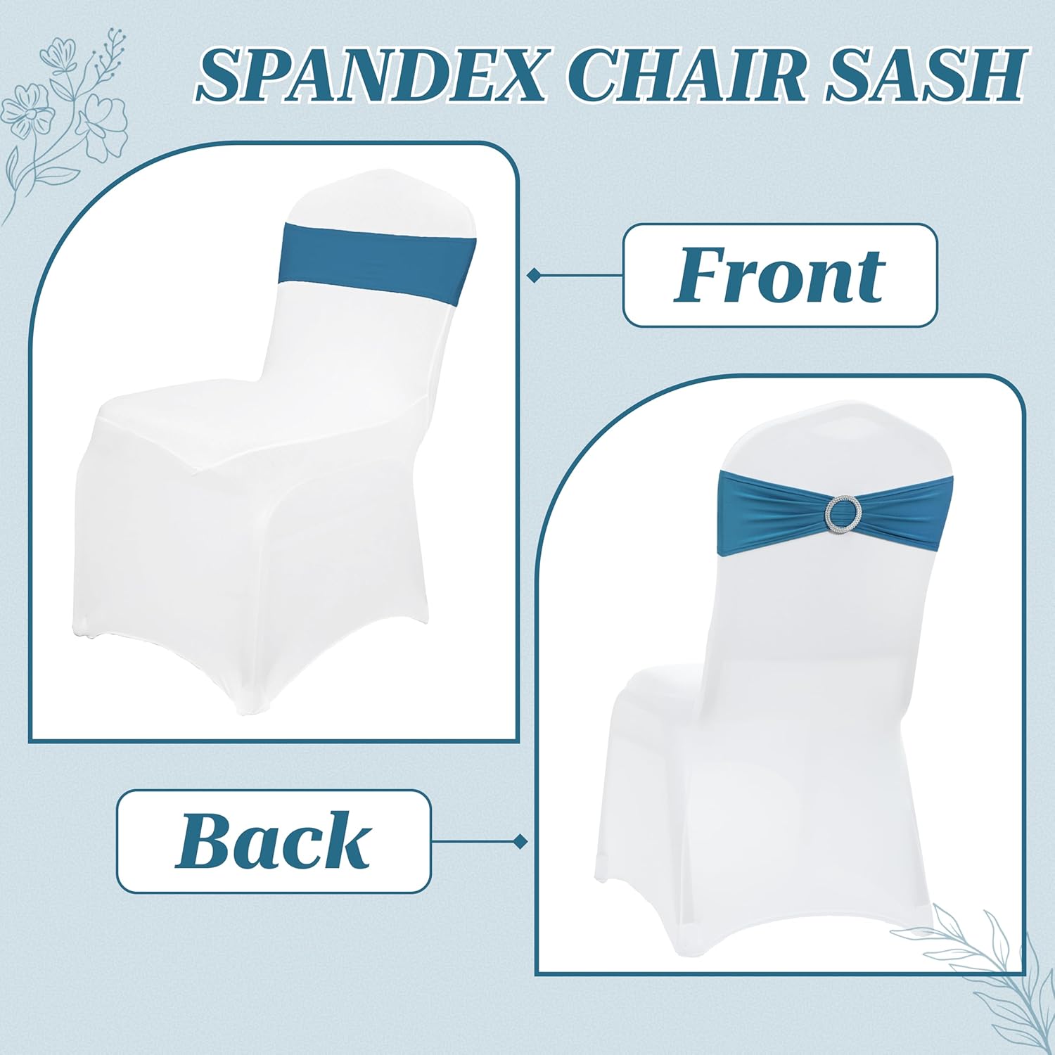 MDS Spandex Chair Sashes - Universal Elastic Stretch Bands with Buckle Slider Bow | Dark Teal, Pack of 125