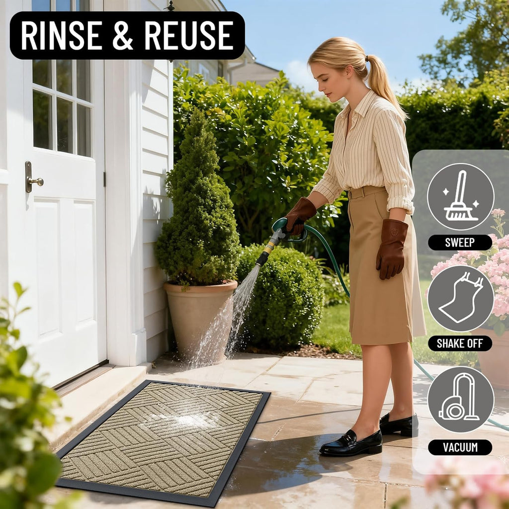 OLANLY Heavy-Duty Front Door Mat - Absorbent Natural Rubber, Non-Slip, 47x32, Beige Diamond Design