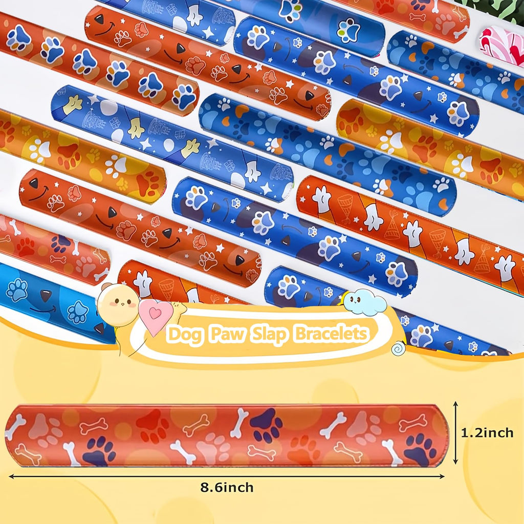 QZYCMHOO 74PCS Dog Paw Favor 50PCS Dog Paw Party Stickers&24PCS Slap Bracelets Paw Birthday Supplies Team Gift Filler