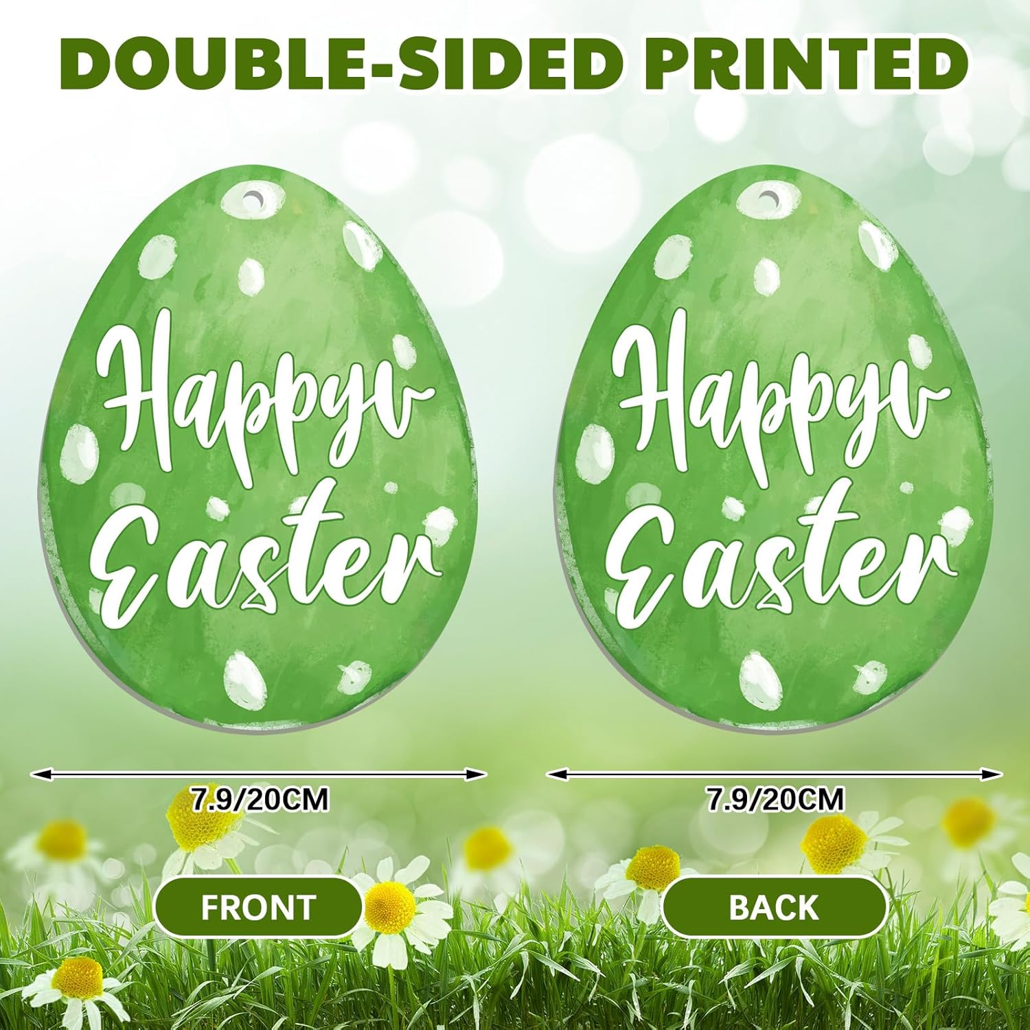 Skiennix 12 Pcs Large Outdoor Easter Egg Decorations - Colorful Double-Sided Hanging Ornaments for Lawn & Porch