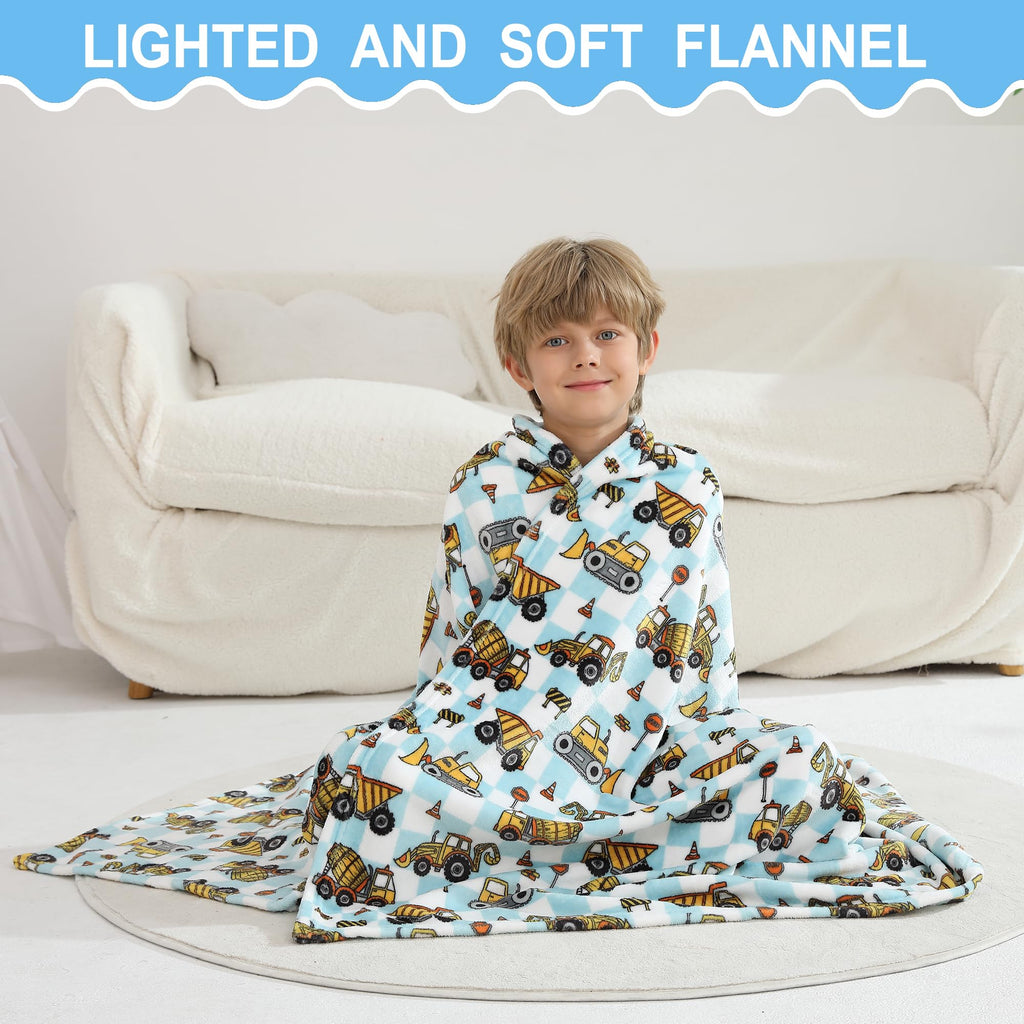 Softan Kids Throw Blanket for Girls & Boys, Warm Soft Toddler Flannel Blankets for Sofa Couch Bed， Cozy Fuzzy Plush Flannel Kids Throw Blanket for Daycare & School - Excavator 50x60 inches