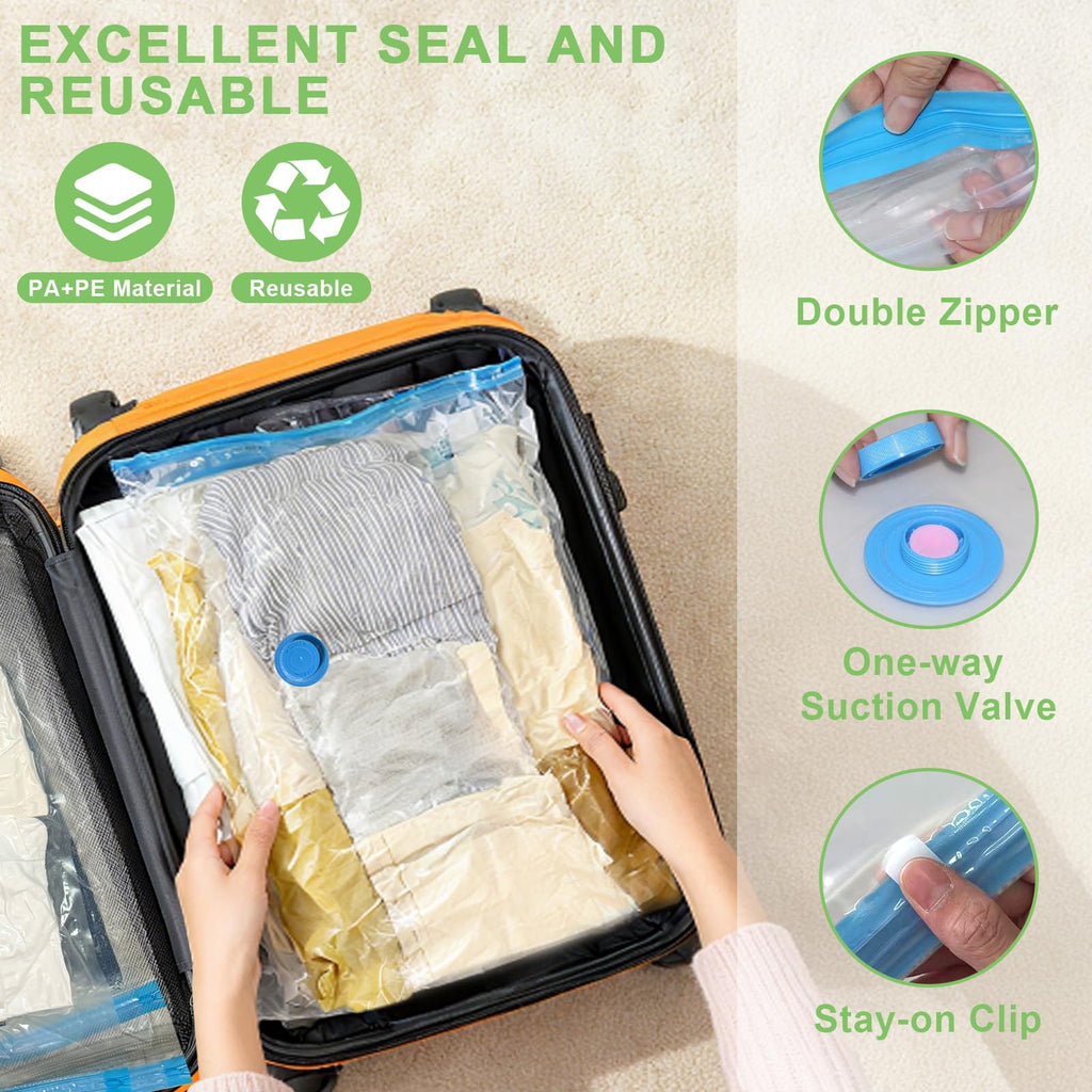 Mapambo 15 Pack Vacuum Storage Bags with -60000Pa USB Pump, Vacuum Seal Bags for Clothing Travel, Space Saver Vacuum Seal Bags for Clothing, Save 80% of Space for Clothes (15 Combo Size)