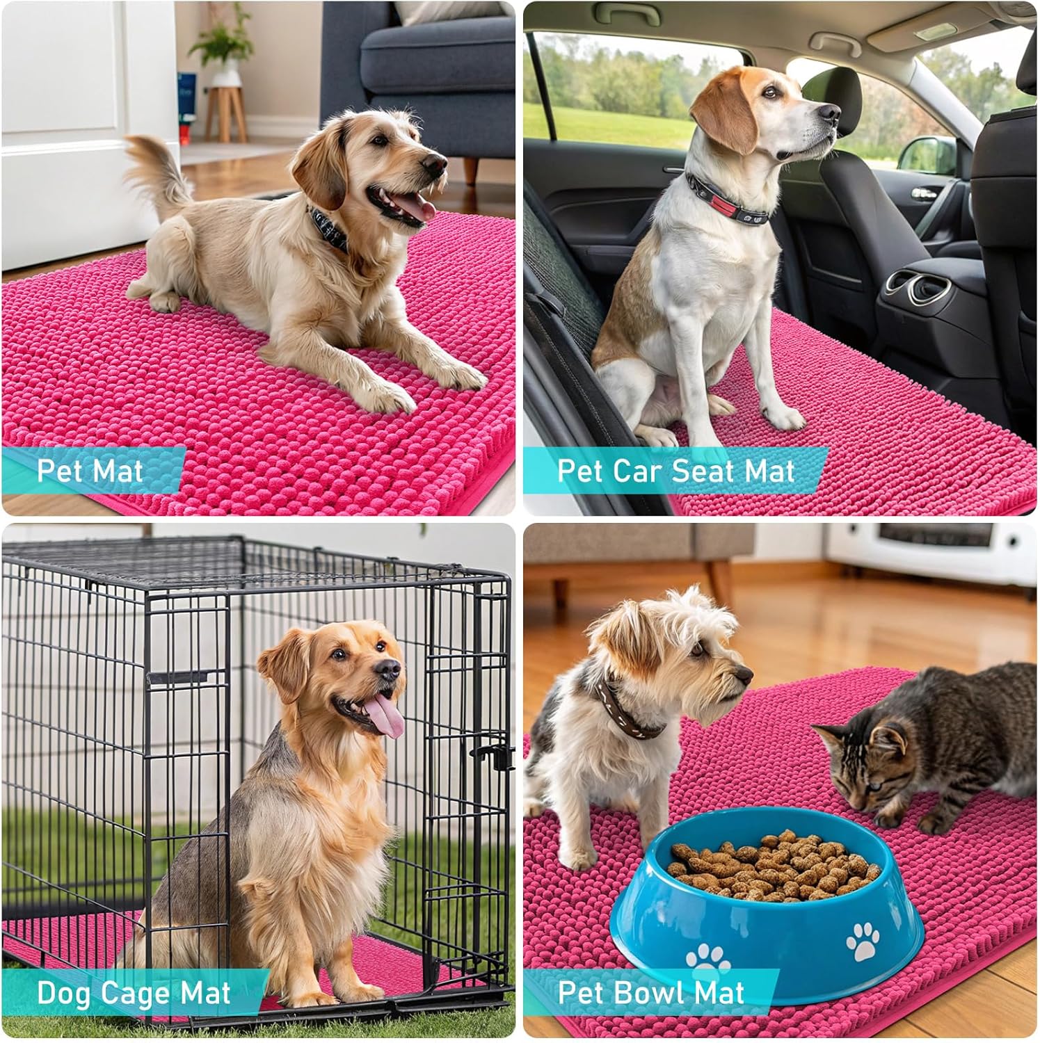 OLANLY Dog Door Mat - Absorbent Non-Slip Mud Mat for Dogs | Quick Dry Chenille, 36x24, Hot Pink