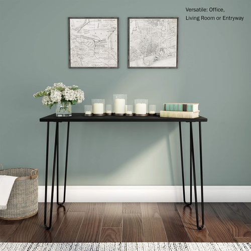 Desk with Hairpin Legs - Modern Industrial Style Home Decor - Woodgrain-Look and Steel Accent Home Office Furniture by Lavish Home (Black)