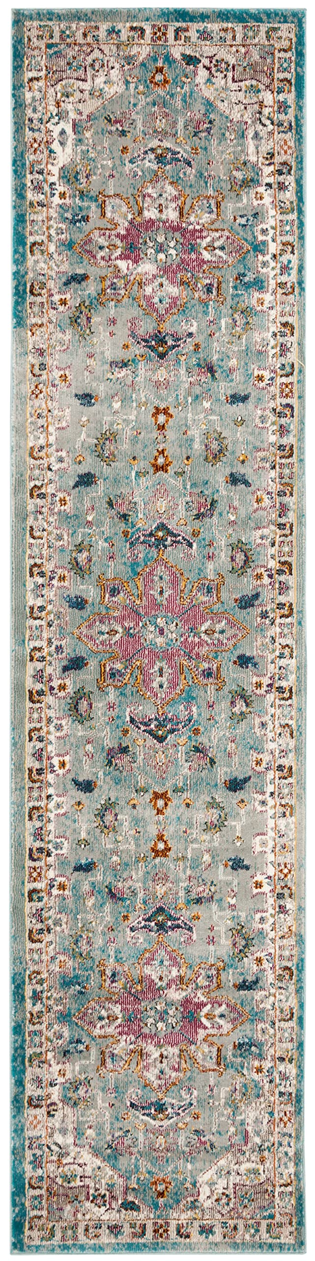 SAFAVIEH Aria Collection Runner Rug - 2' x 6', Green & Creme, Oriental Medallion Distressed Design, Non-Shedding & Easy Care, Ideal for High Traffic Areas in Living Room, Bedroom (ARA160G)