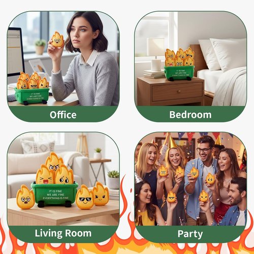 Emotional Dumpster Plush - Funny Desk Accessories with 6 Fire Plushies | Cute Stuffed Doll Gift for Coworkers