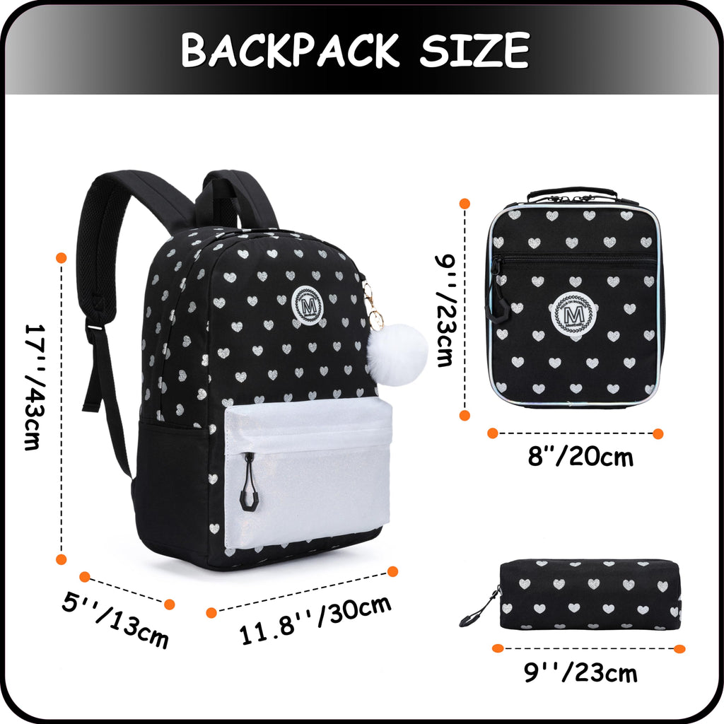 ZBAOGTW Backpack for School Girls Backpack for Girls Travel Backpacks Black Laptop Backpacks Schoolbags for Kids Backpacks Ages 8-10 with Lunch Box Pencil Case Sets for Elementary High School Girl