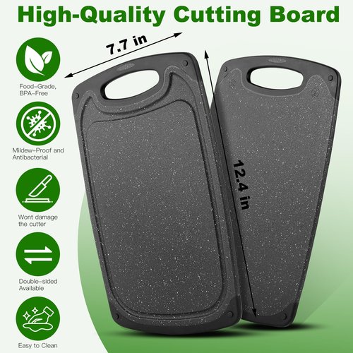 Cutting Boards,12.5"×7.7" Plastic Chopping Board Made From Natural Food Grade Material,BPA Free&Eco,Non Slip&Juice Groove,Dishwasher Safe,Double-Sided Usable,Dark Grey