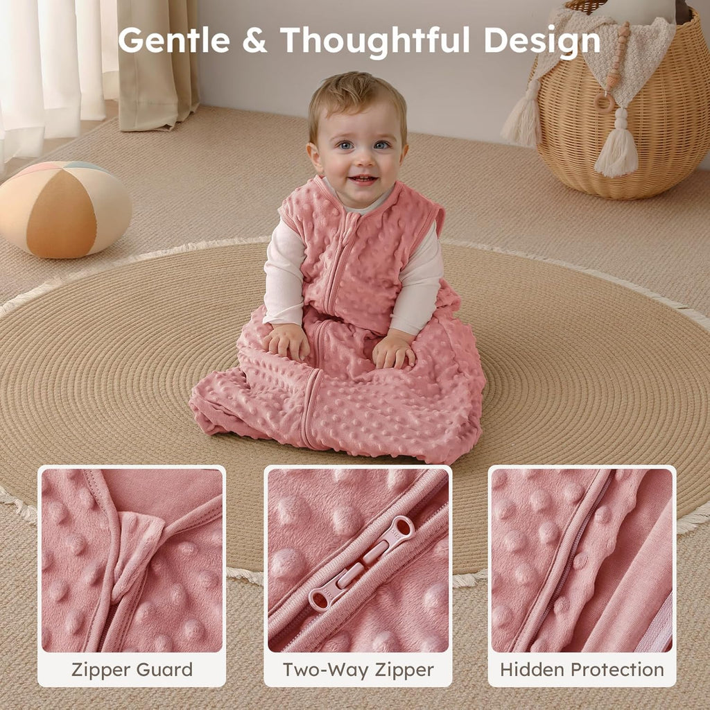 Yoofoss Baby Sleep Sack - Fleece Wearable Blanket for 6-12 Months | Plush Dots, 2-Way Zipper, TOG 1.5