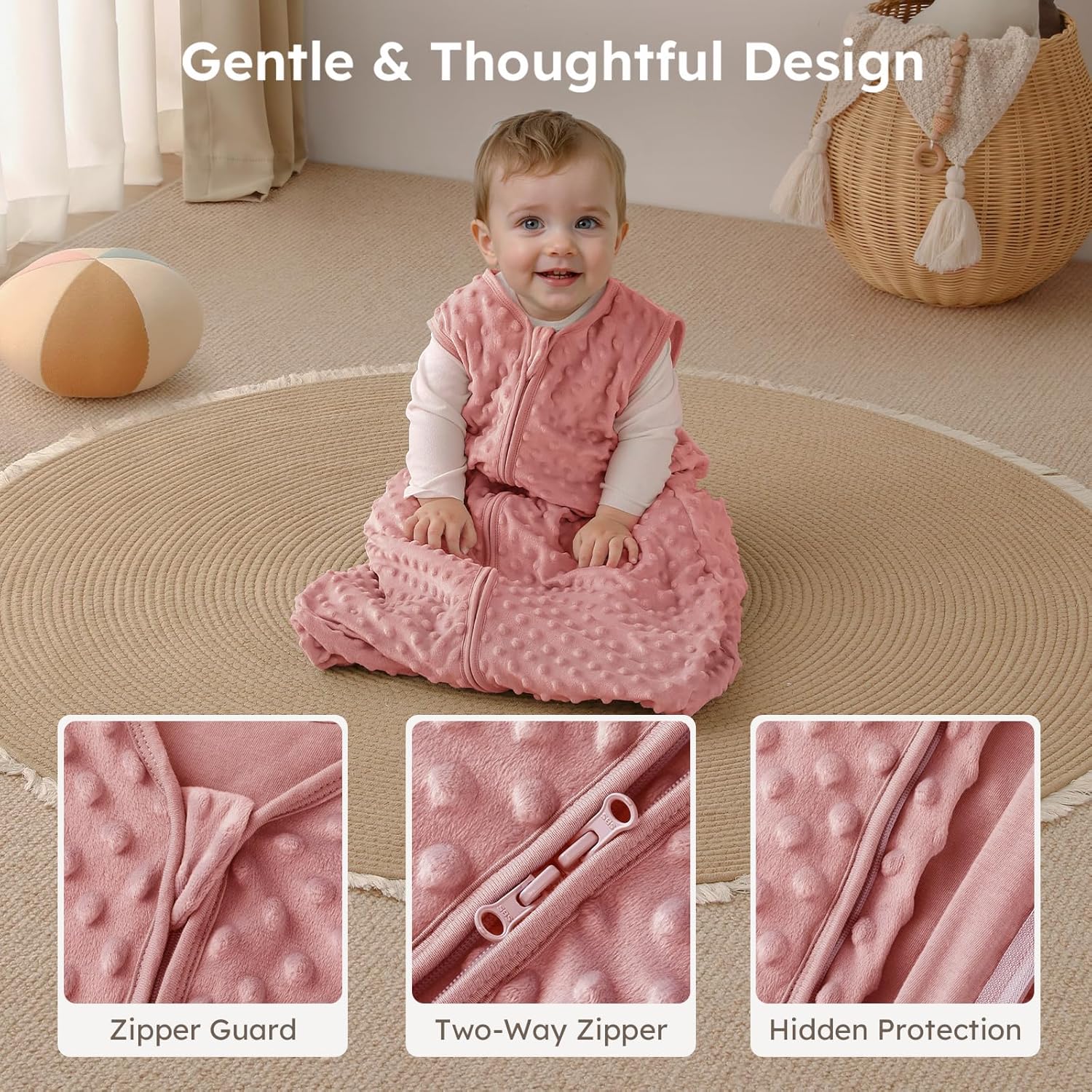 Yoofoss Baby Sleep Sack - Fleece Wearable Blanket for 6-12 Months | Plush Dots, 2-Way Zipper, TOG 1.5