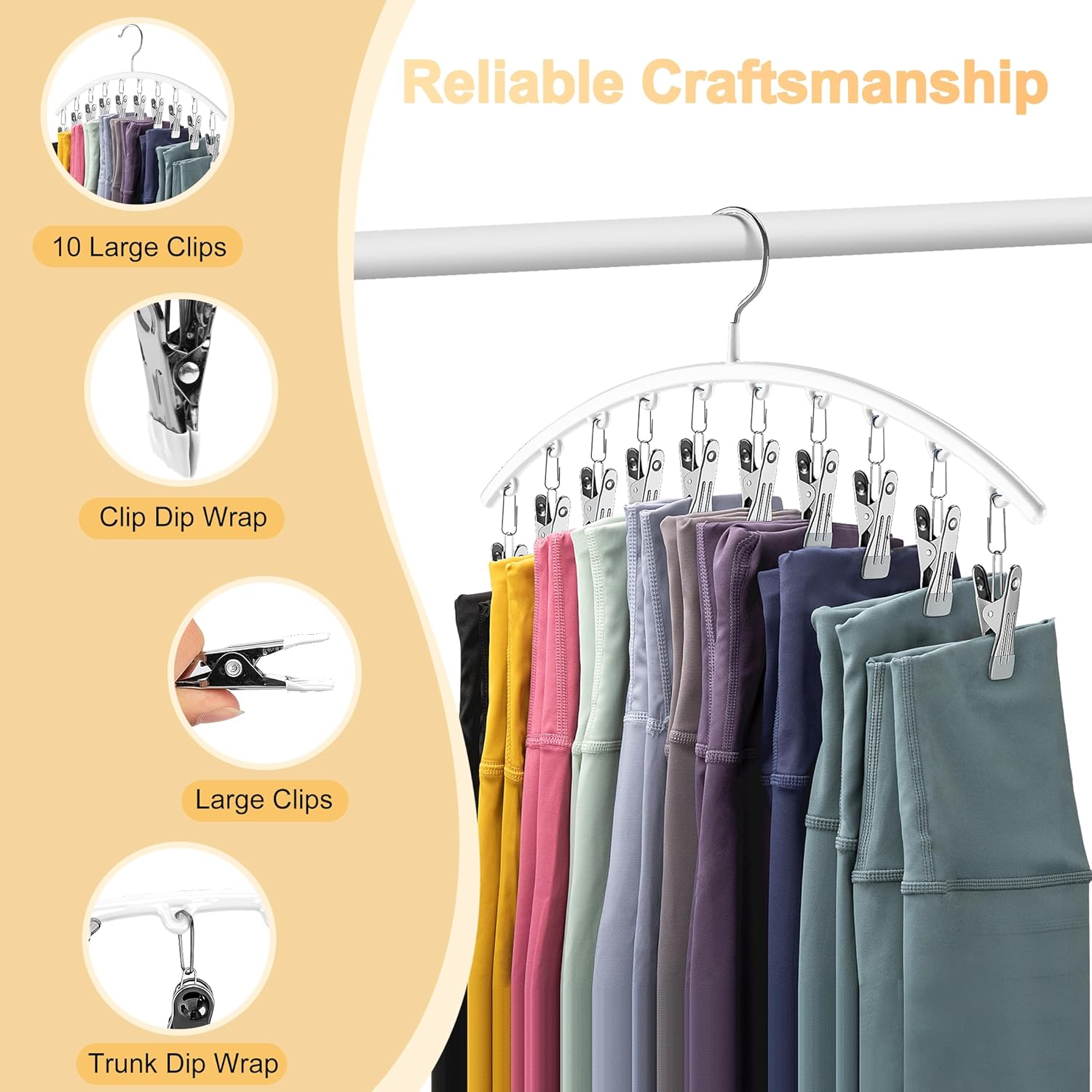 Skiennix Legging Organizer - Metal Yoga Pants Hangers, 4 Pack with 10 Clips, Space-Saving Design, Black & White