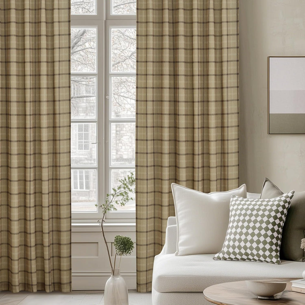 NICETOWN Linen Plaid Curtains - 84-Inch Light Filtering Privacy Shade | Semi-Sheer Grid Pattern, 1 Pair, 52W x 84L