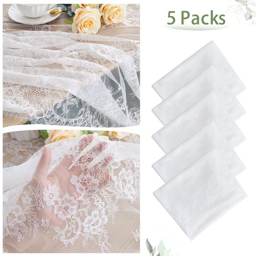 Fanqisi 5 Pieces White Lace Tablecloth 60x120 Inches Classic Wedding Lace Tablecloths Overlay Party Table Cover for Bridal Shower Reception Table Decoration