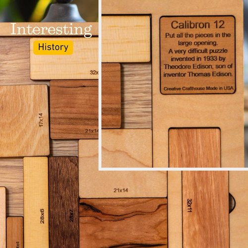 Creative Crafthouse Calibron 12 - Challenging 12-Piece Wooden Brain Teaser Puzzle for Adults - Made in USA
