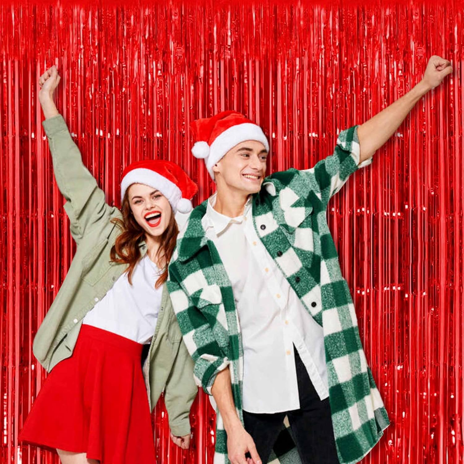 Red Foil Fringe Curtains by [Brand Name] - 3 Pack Metallic Streamers for Photo Booth & Party Decor | 3.28 x 8.2 Ft