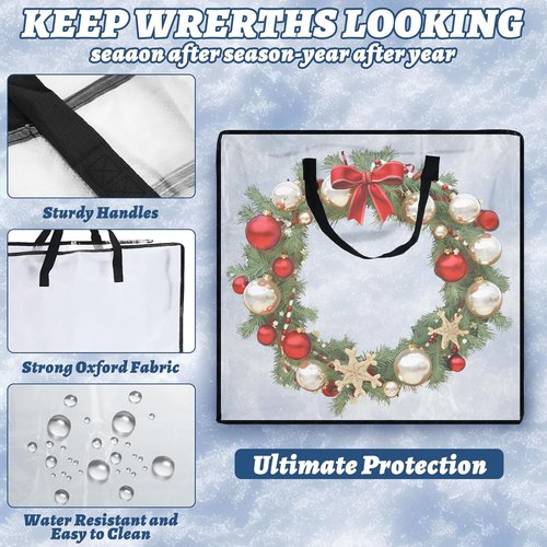 Clear Plastic Wreath Storage Bag by [Brand Name] - 26” Holiday Wreath Container with Sturdy Handles | 5 Pack