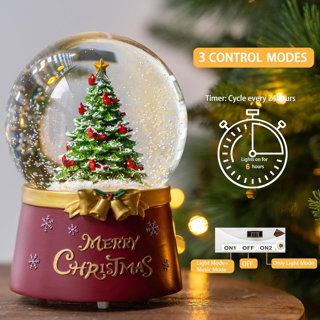 Regine Switzerland Musical Snow Globe | Lighted Christmas Tree Decoration with Swirling Glitter