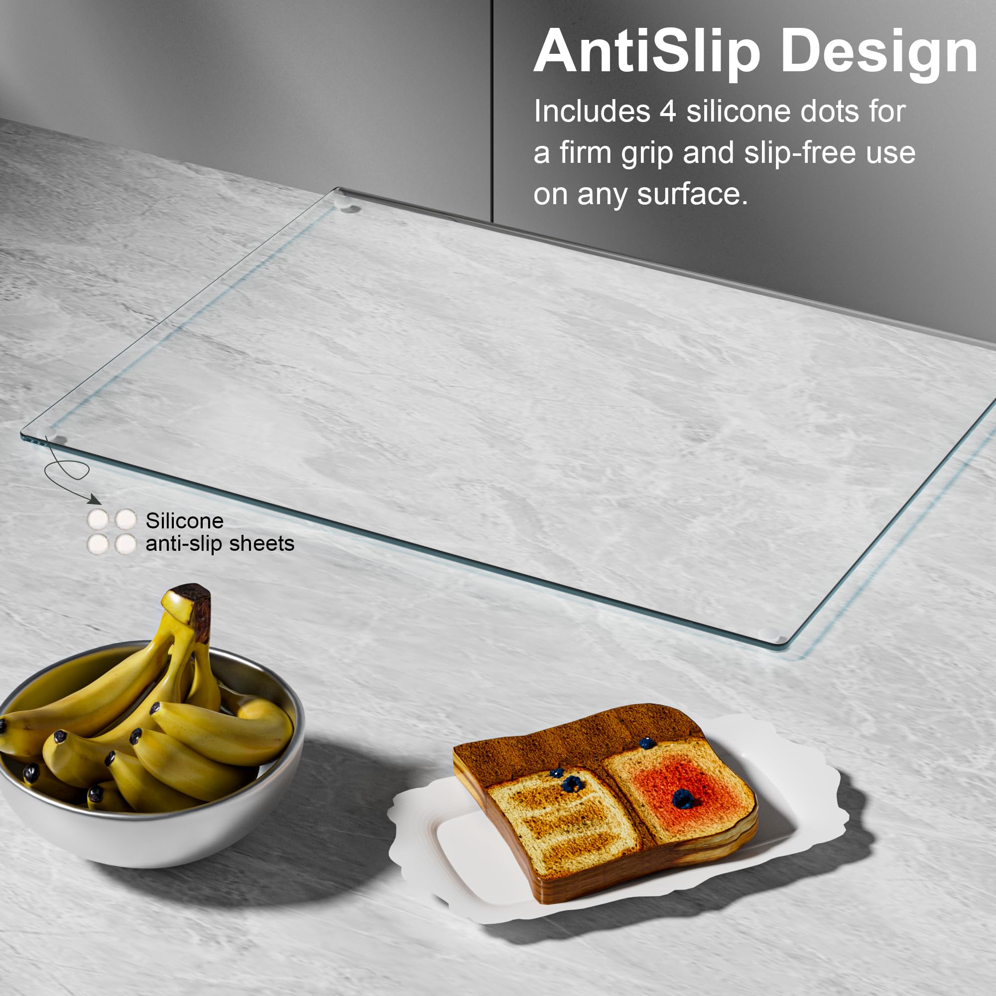 Tempered Glass Cutting Board with Lips, Clear Cutting Board, Easy to Clean and Dishwasher Safe (Clean -17 * 13.2 ins)