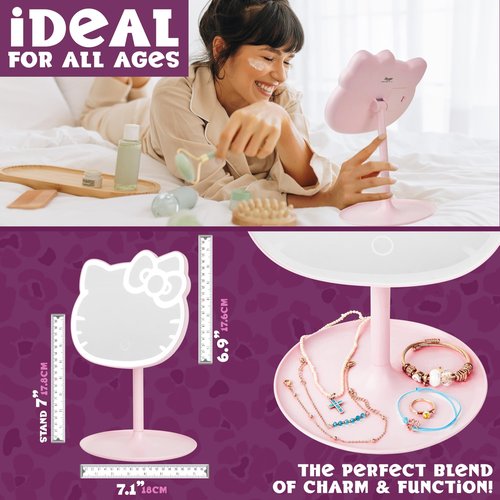 Get Trend Hello Kitty Sanrio LED Vanity Mirror with Lights for Women, Teens, Light Up Makeup Mirror for Desk, Room Decor, Kawaii Gifts for Women (Pink/Hello Kitty)
