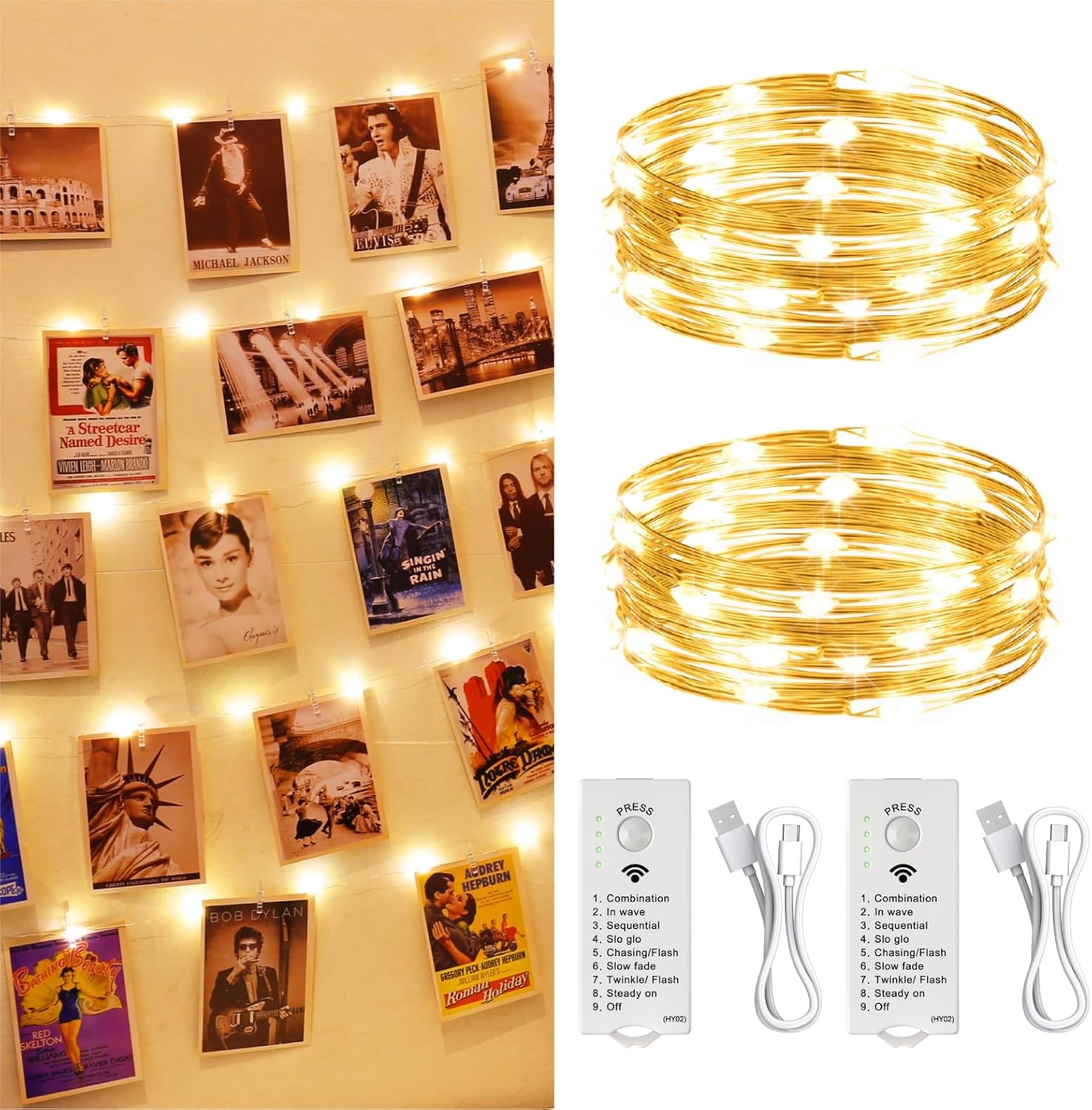 Skiennix 120L Twinkle Lights - 16FT 50LED Rechargeable Fairy Lights with DIY Timer & 8 Modes