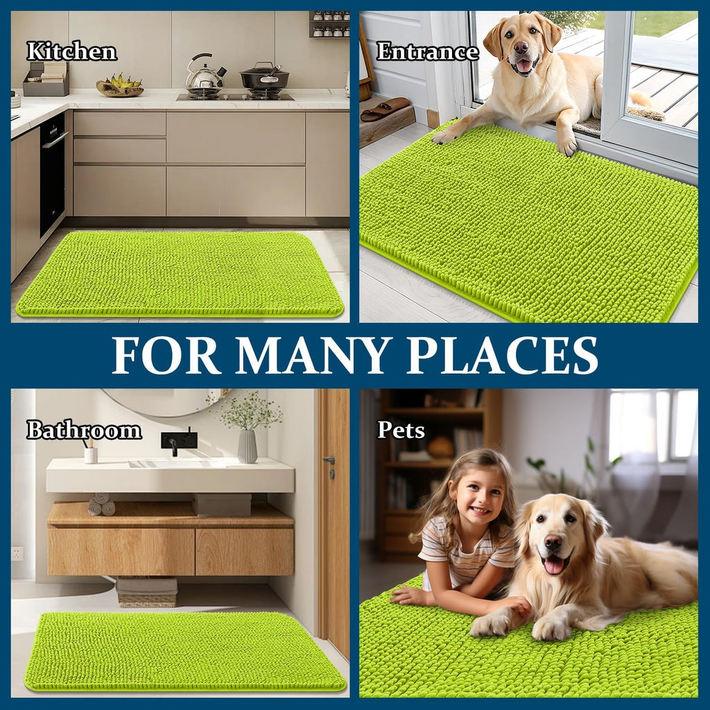 OLANLY Dog Door Mat - Absorbent Non-Slip Washable Doormat for Muddy Paws | 24x16 Bright Green