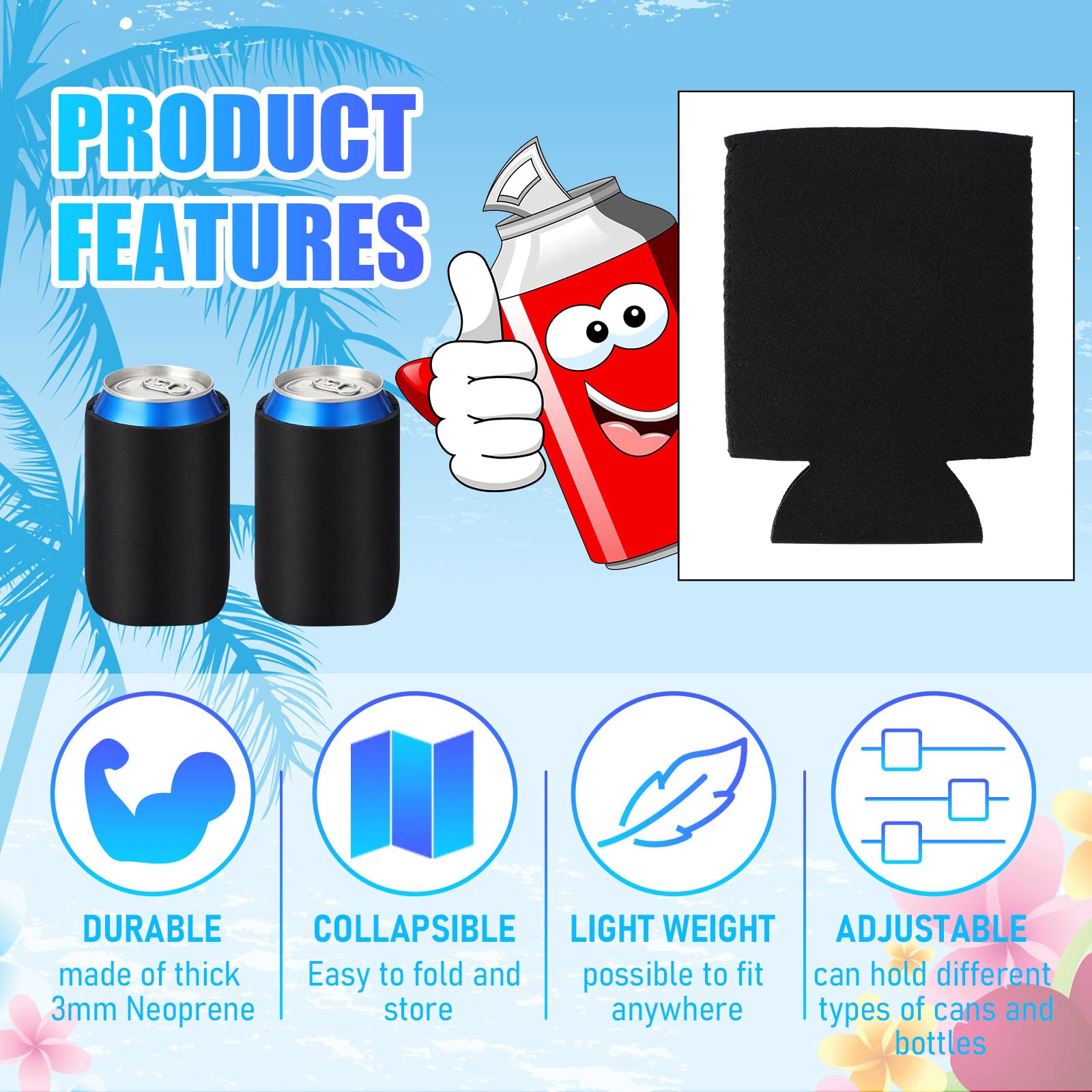 Umigy 200 Pcs Can Coolers Bulk, Insulated Neoprene Beer Can Cooler Sleeves, Plain Can Cooler Cover for Sublimation Soda Drink Water Bottle Birthdays Weddings Bachelorette Party, Black