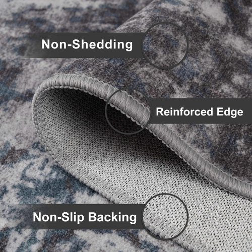 Enqinar Modern Abstract 3x5 Rug, Non Slip Entryway Rug, Soft Machine Washable Rugs for Indoor Entry, Low Pile Stain Resistant Distressed Rug for Living Room, Bedroom, Dark Grey Blue