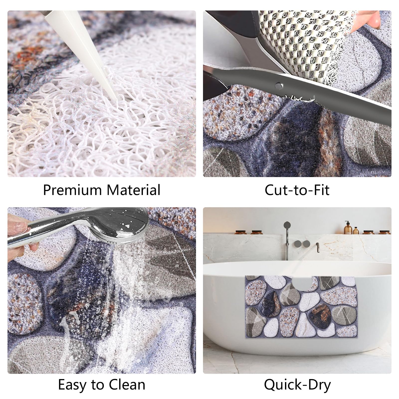 Square Shower Mat Non Slip: 32x32 Inch Extra Large Shower Mats with Drain Hole in Middle -Anti Slip Shower Mats for Inside Shower -Loofah Shower Floor Mat Bath Mat for Shower Stall Bathtub Elderly