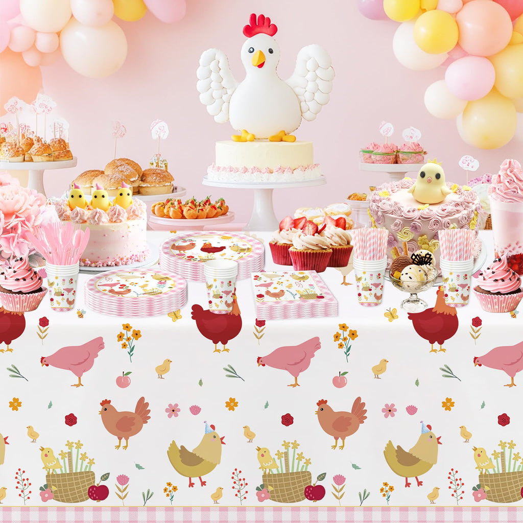 Suhelkit Chicken Party Decorations Tablecloth for Birthday Baby Shower, 3 Pack Farm Animal Barnyard Little Chick Birthday Party Supplies Table Cover, 55in x 86in