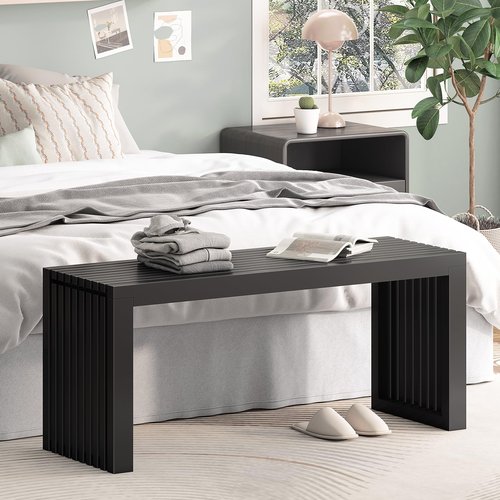 Toolola Bamboo Dining Bench, 35-inch Sleek Design Entryway Shoe Rack Bench, Indoor Kitchen Table Bench, Waterproof Outdoor Bench, Black
