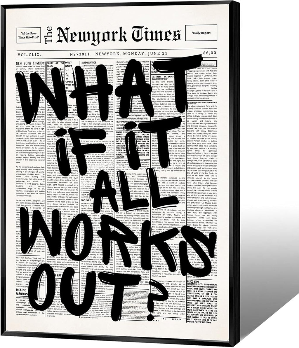 Skiennix Black And White Newspaper Canvas Poster - Inspirational Quote Wall Art | 8x12in Positive Affirmations Decor