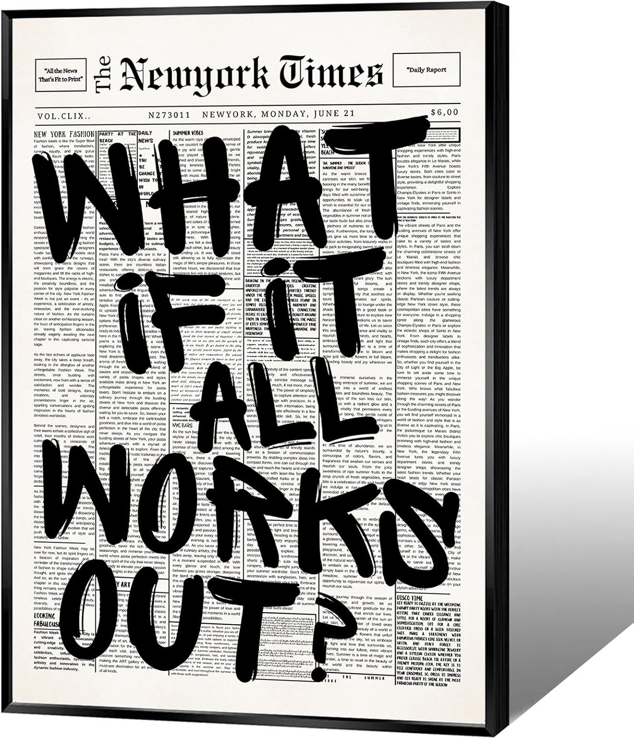 Skiennix Black And White Newspaper Canvas Poster - Inspirational Quote Wall Art | 8x12in Positive Affirmations Decor