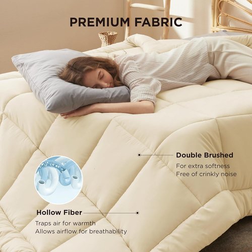 Bedsure Comforter Duvet Insert - All-Season Queen Size Quilted Down Alternative Bedding, Cream 88 x 88 Inches