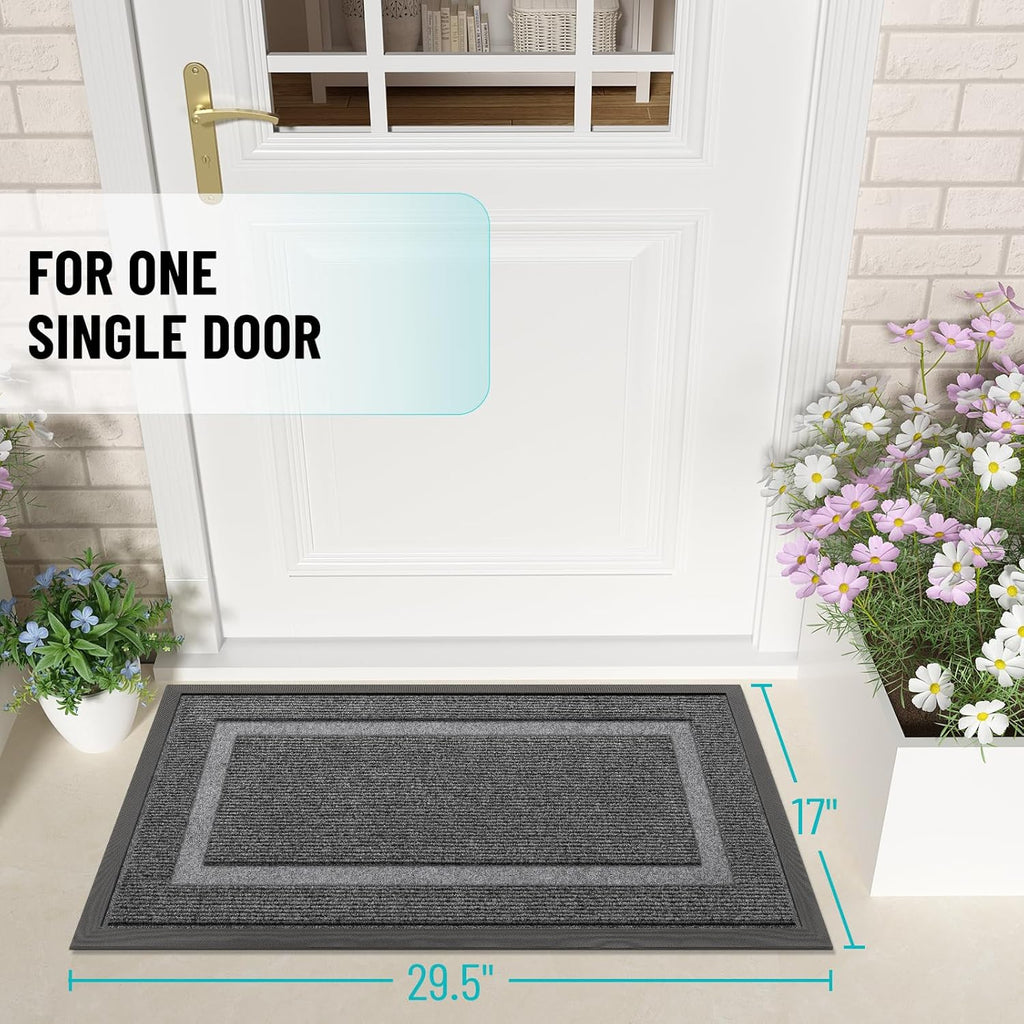 OLANLY Indoor Outdoor Front Door Mat - Waterproof All-Season Doormat, Sturdy Rubber, 29.5x17, Dark Grey