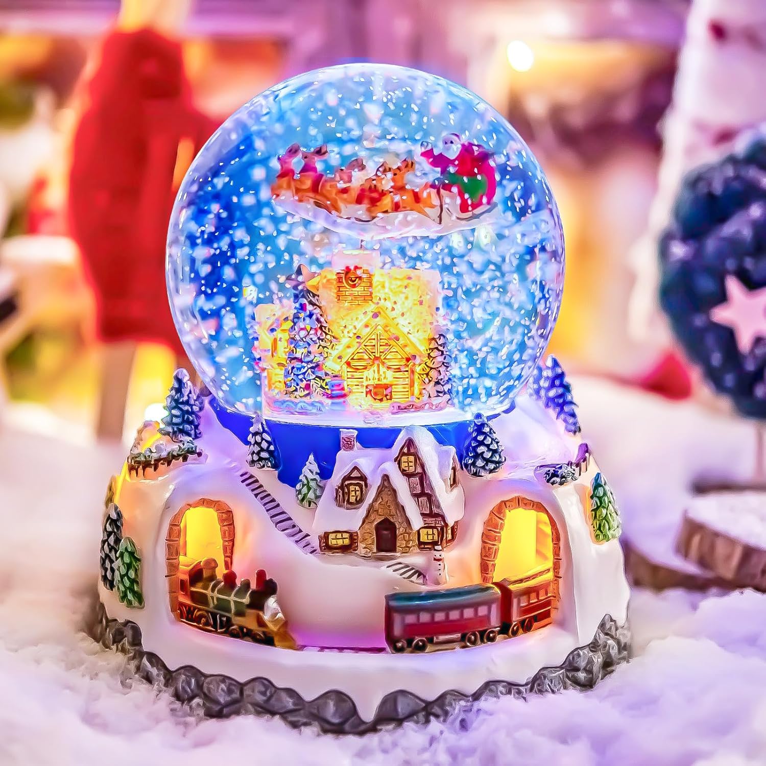 Regine Switzerland Musical Snow Globe | Rotating Santa Claus with Automatic Snowfall | 48 Classic Christmas Carols