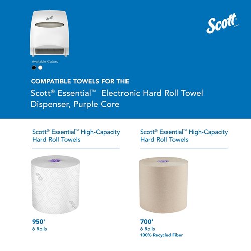 Scott Essential Electronic Towel Dispenser (48858), Fast Change, White with Purple Core