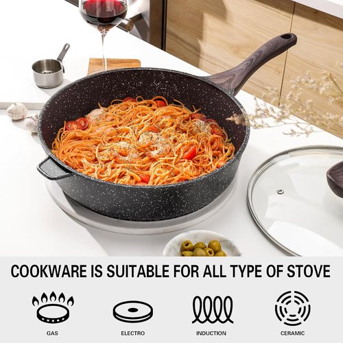 Kordisen Nonstick Deep Frying Pan - 12 Inch Large Skillet | 5 Qt Healthy Induction Cookware, PFOA Free