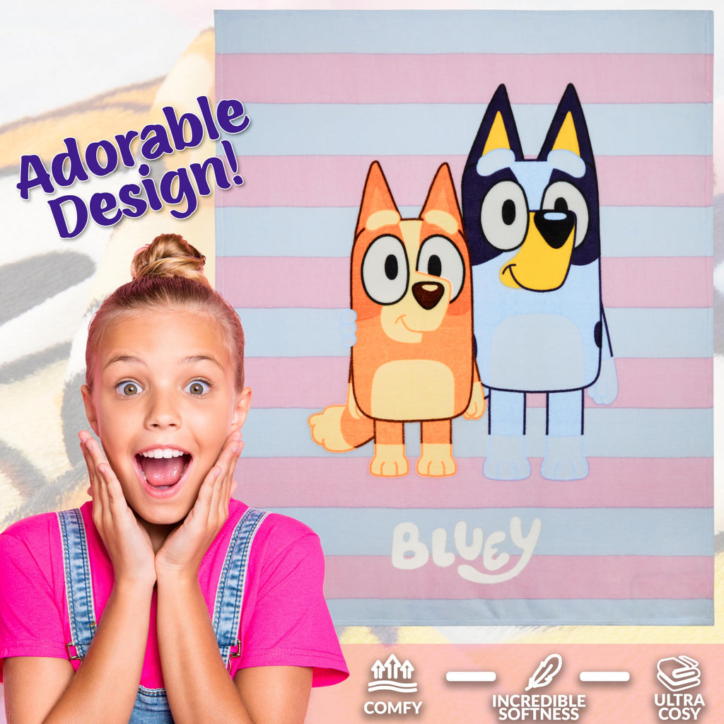 Bluey Fleece Bed Blanket for Kids Super Soft Blanket Fleece Throws 59 x 51 Inches Warm Sofa Bed Throw, Gifts for Kids