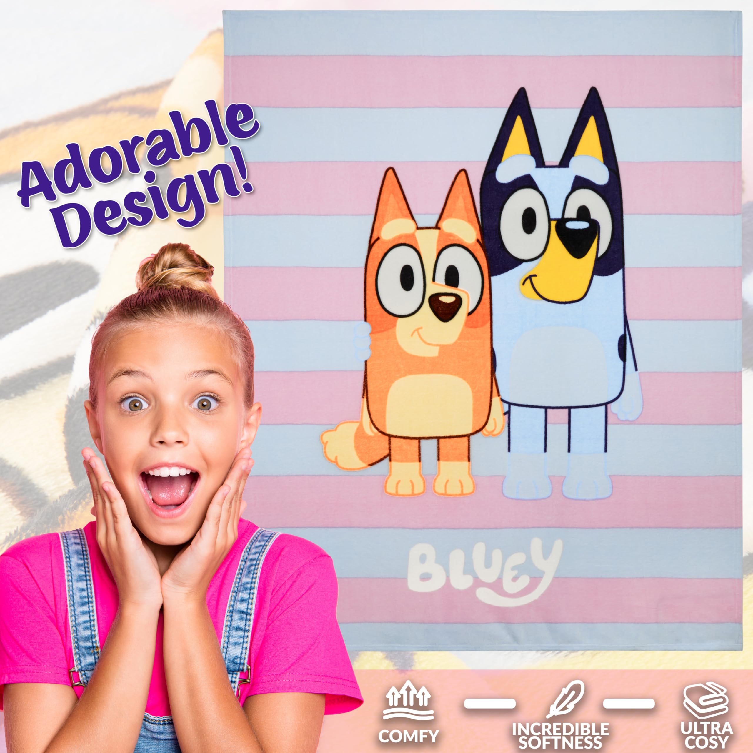 Bluey Fleece Bed Blanket for Kids Super Soft Blanket Fleece Throws 59 x 51 Inches Warm Sofa Bed Throw, Gifts for Kids