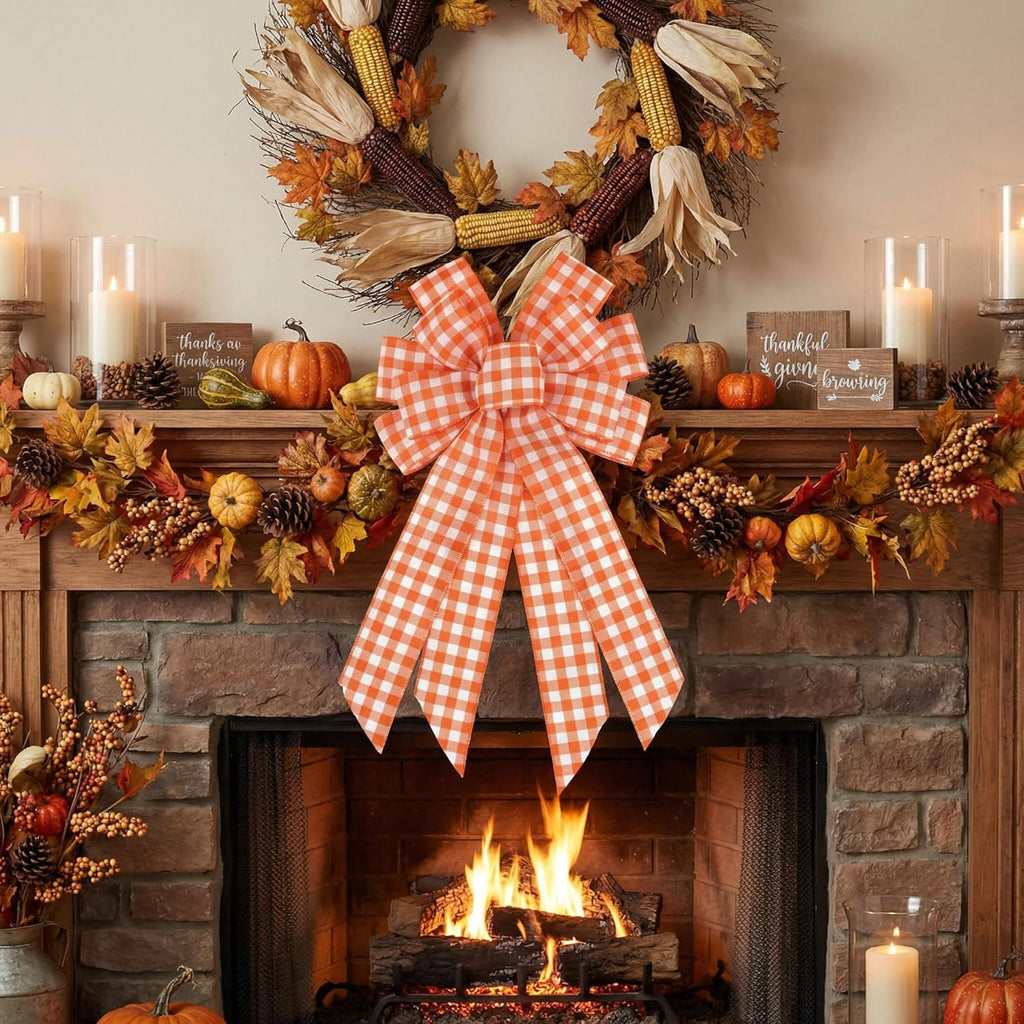 YKW Large Buffalo Plaid Bow - 20.87 Inch Black & White Farmhouse Wreath Decoration | Indoor/Outdoor Holiday Ornament