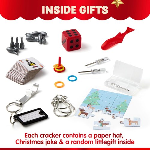 JOYIN 12 Pack Christmas Party Favors - Fun Hats, Jokes & Gifts for Holiday Dinner Decorations