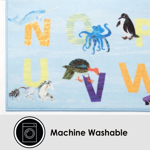 Eric Carle Elementary Blue Alphabet Kids Machine Washable Area Rug Blue/Orange, 4'11"x6'6"