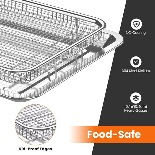 Air Fryer Basket Set by [Brand Name] - Stainless Steel Crisper Tray & Pans | Family-Size, Non-Stick, Dishwasher Safe (15"x11" & 12.8"x9.7")