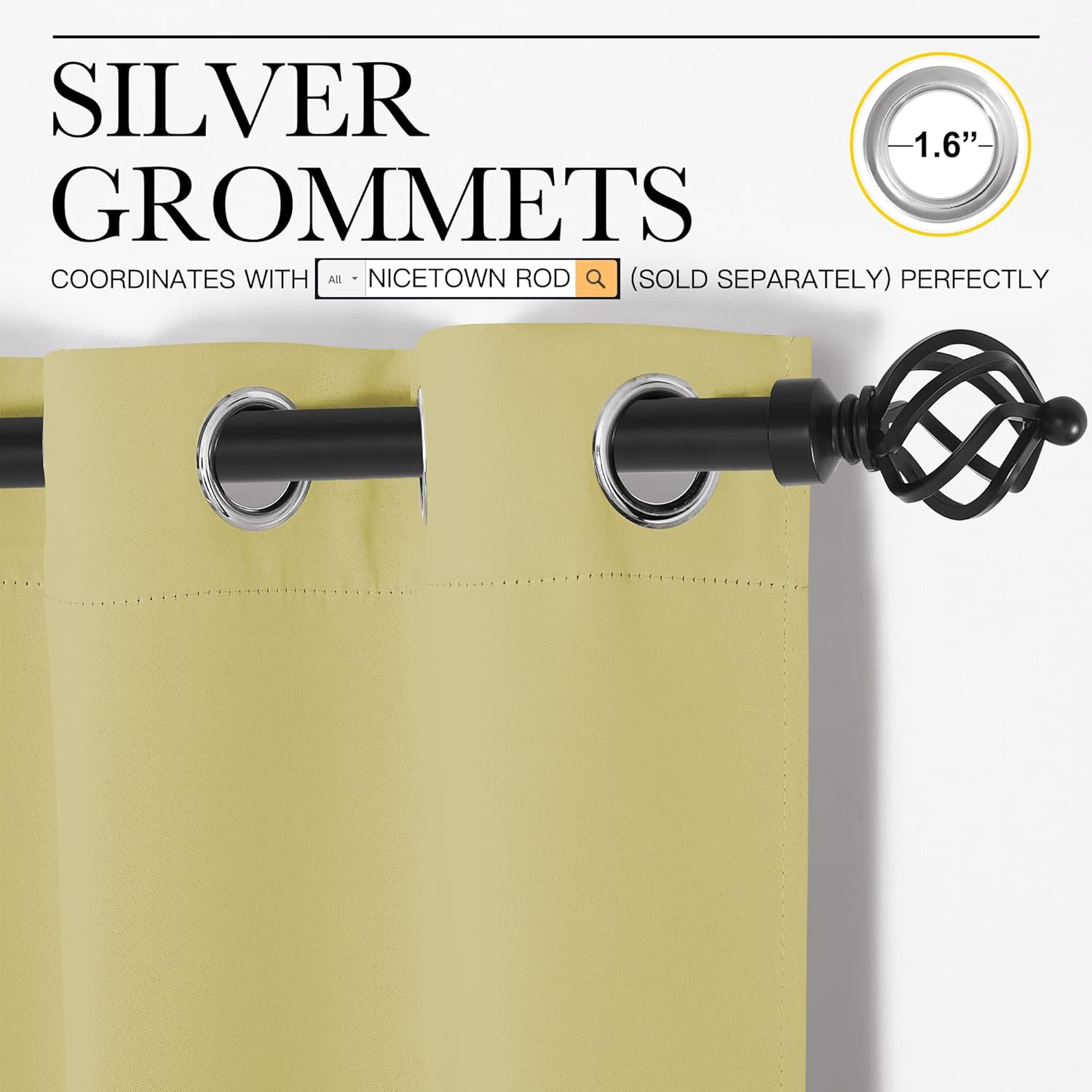 NICETOWN Blackout Curtains - Paler Yellow, 102" Long | Sound Reducing, Heat & Cold Blocking - 55" Wide, 2 Pieces
