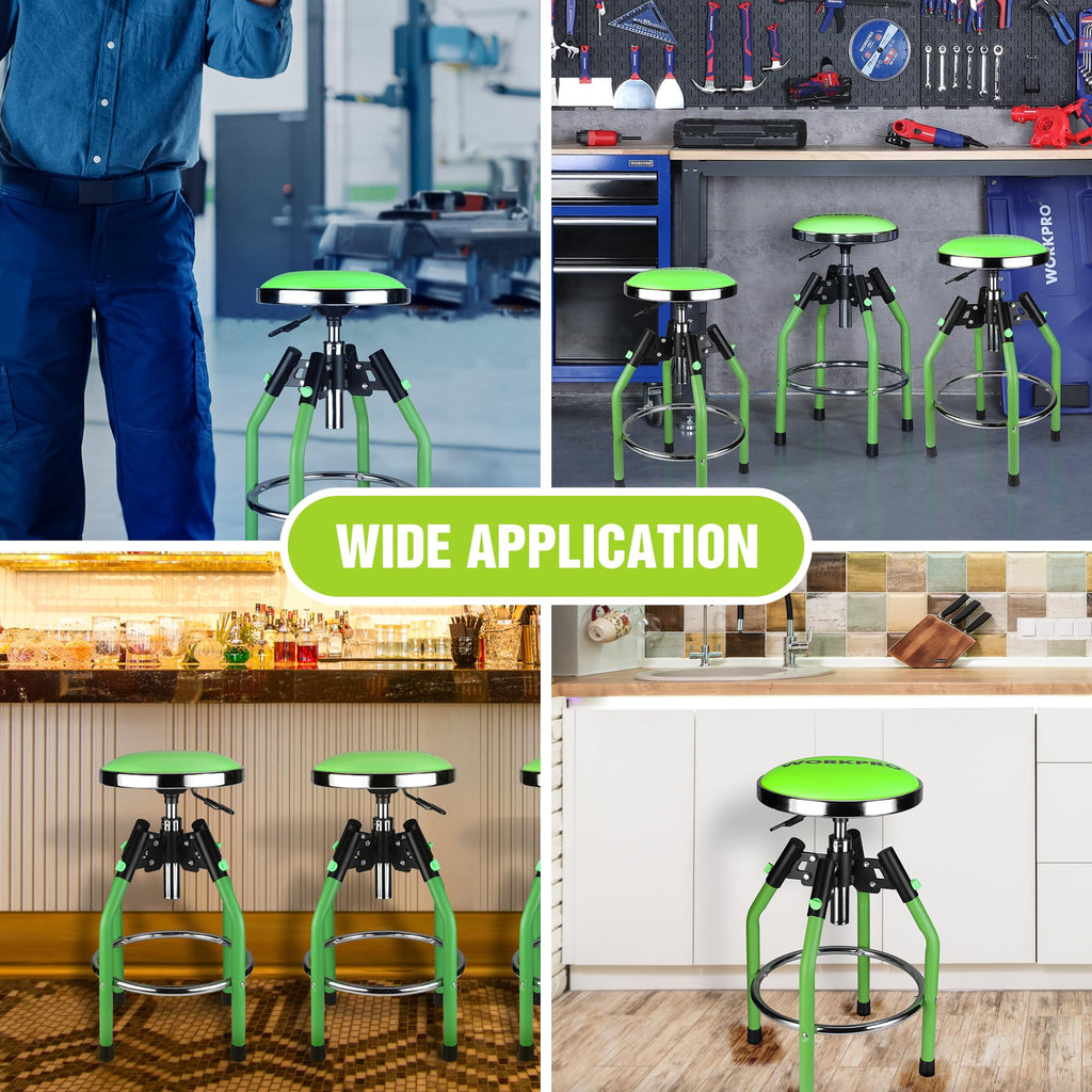 WORKPRO Garage Bar Stool, Heavy Duty Adjustable Hydraulic Shop Stool, 29in to 33. 86in, 330-Pound Capacity, Green