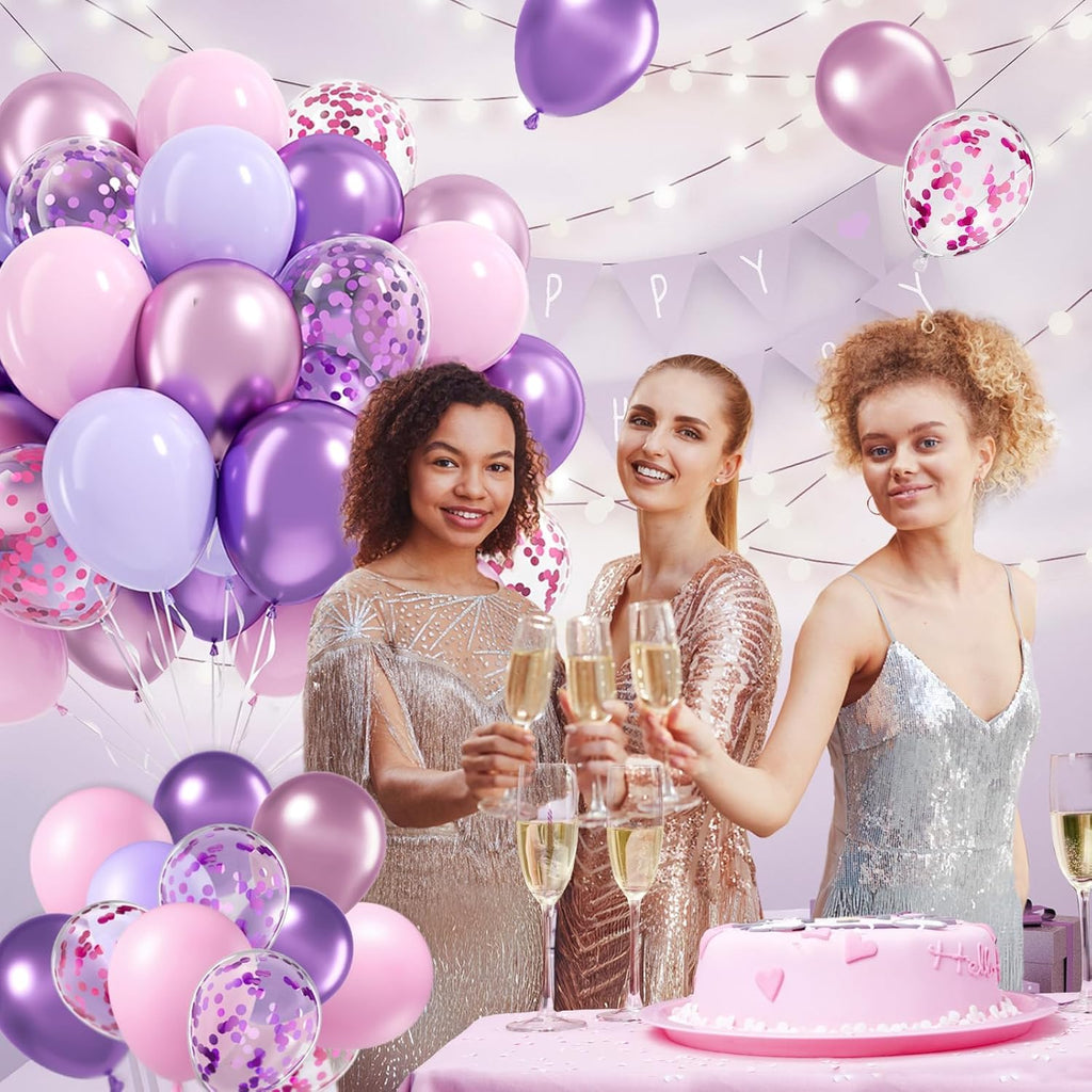 Skiennix 61-Piece Pink & Purple Balloon Set - 12-Inch Confetti Latex Balloons for Bridal & Birthday Parties